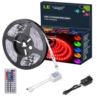 12V RGB LED Strip Light Kit, Multi-colored, 5050 SMD LED, 16.4Ft 5M Spool, Flexible LED Tape Light K