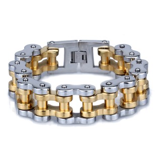 22mm Wide Motorcycle Stainless Steel Bracelet for Men Silver and Gold