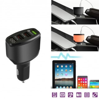 3-Port USB Car Charger Adapter LED Display QC 3.0 Fast Charging for Android IOS