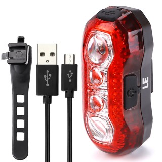 3W USB Rechargeable LED Bike Tail Light, Waterproof Rear Bike, 4 LEDs, 5 Light Modes, USB Cable Incl