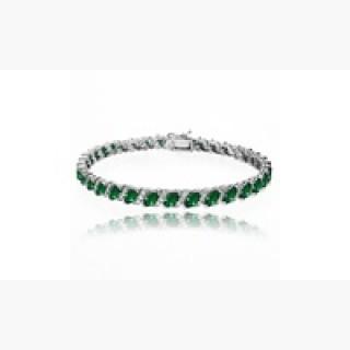925 Silver Simulated Emerald 6x3mm Tennis Bracelet with White Topaz Accents