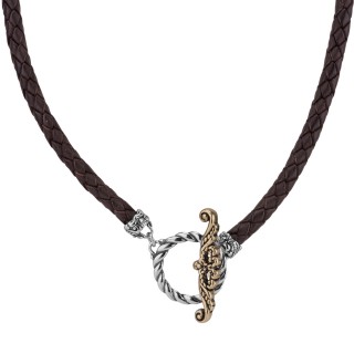 American West Brass Toggle Braided Brown 17 Leather Cord Necklace