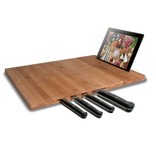 Bamboo Cutting Board W/stand & Knife Storage