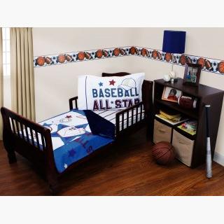 Baseball Toddler Bedding Set - 3pc All Star Sports Blanket and Fitted Sheet