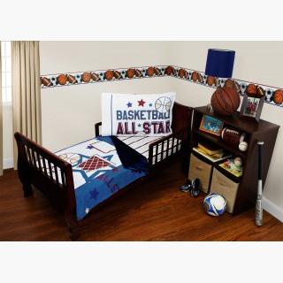 Basketball Toddler Bedding Set - 3pc All Star Sports Blanket and Fitted Sheet
