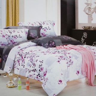 Blancho Bedding - [Plum in Snow] 100% Cotton 4PC Comforter Cover/Duvet Cover Combo (Full Size)