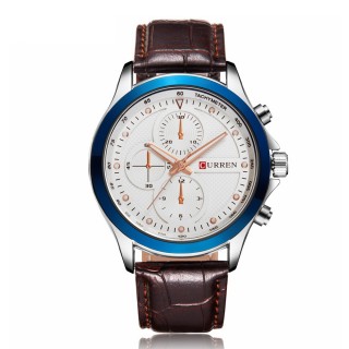 CURREN 8138 Men's Dual Display Watch with Leather Band 3 Sub-dials