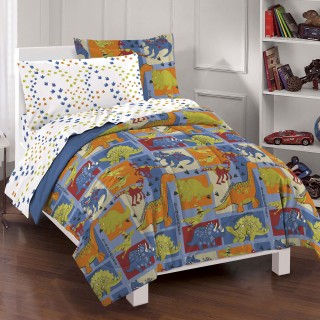 Dinosaurs Twin Bedding Set - 5pc Dino Blocks Comforter Sheets and Sham