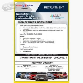 GB Infotec in association with Maruti Suzuki India Limited and NSDC hiring candidates for Marketing
