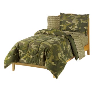 Geo Camo Full Bedding Set - 7pc Green Camoflauge Comforter Sheets