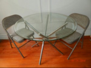 Glass table with 3 chairs