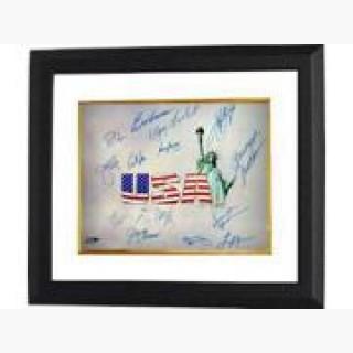 Mark Spitz signed Olympic Winners 16x20 Photo Custom Framed (White USA) w/ 15 signatures (14 Gold Me