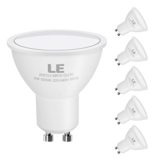 Pack of 5 Units, 5W GU10 LED Bulb, 400lm, 60W Halogen Lamp Replacement, 5000K Daylight White, 120 de