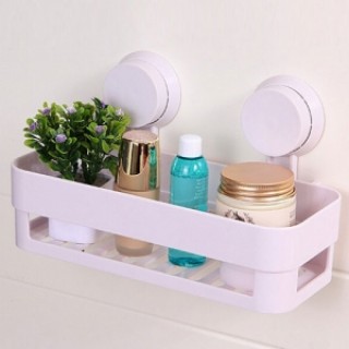 Plastic Bathroom Shelf Kitchen Storage Box Organizer Basket with Wall Mounted Suction Cup White