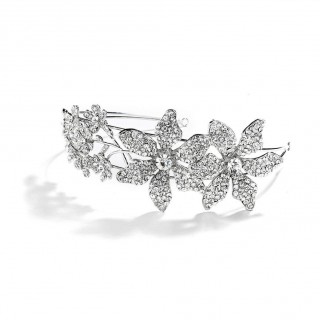 Spectacular Bridal Headband with Crystal Flowers and Split Band