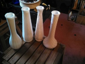 hoosier & broody milk glass vase set of 4