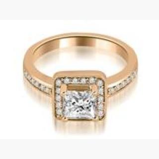 1.30 cttw. Halo Princess and Round Cut Diamond Engagement Ring in 14K Rose Gold (VS2, G-H)