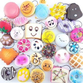 12Pcs Lovely Jumbo Medium Mini Random Squishy Soft Panda/Bread/Cake/Buns Phone Straps