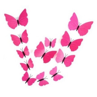 12pcs 3D Butterfly Wall Stickers Fridge Magnet Home Decoration Pink