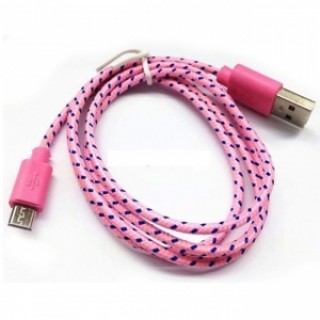 1M Android V8 Nylon Braided Micro USB Cable Charger Data Universal Pink