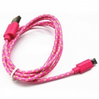 1M Universal Micro USB Android V8 Nylon Braided Data Cable Rose Red