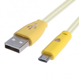 1m LED Light Micro V8 USB Data Charger Cable Wire for Android Phone(Yellow)