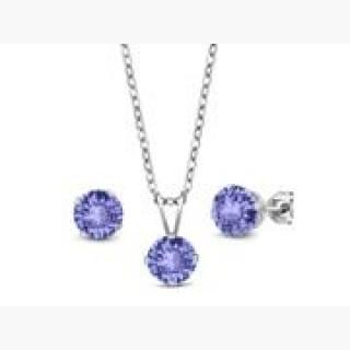 2.70 Ct Blue Tanzanite AAAA 925 Sterling Silver Pendant Earrings Set With Chain