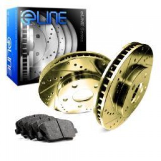 2012-2013 Fiat 500 Rear Gold Drilled Slotted Brake Disc Rotors & Ceramic Pads