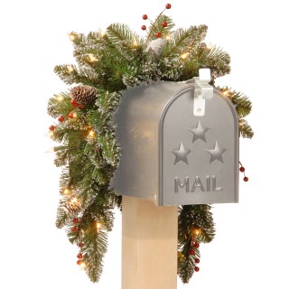 3 foot Glittery Mountain Spruce Mailbox Swag: Battery/Timer Operated LEDs