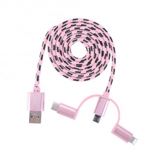 3 in 1 Data Cable Type-C Charging Cable for Apple Android(Pink)