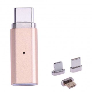 3 in 1 Metal Magnetic Micro USB Female to Type-C/IOS/Android Adapter Gold