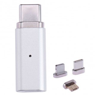 3 in 1 Metal Magnetic Micro USB Female to Type-C/IOS/Android Adapter Silver