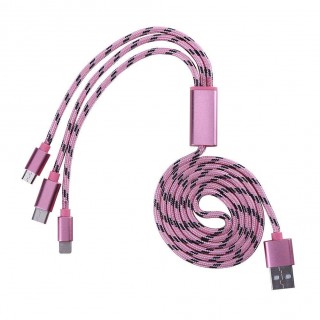 3 in 1 Nylon Braided Charging Cable for Android/Apple/Type-C(Rose Gold)