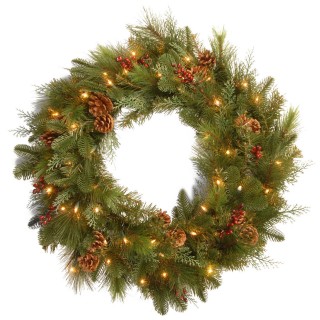 30 inch PE/PVC Noble Mixed Wreath: Battery Operated LEDs