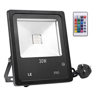 30W RGB LED Floodlight, Dimmable, 16 Colours & 4 Modes w Remote Controller, Plug-n-Play Floodlight,