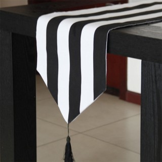30x180cm Black and White Striped Table Runner for Coffee Kitchen Dining Table