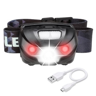 3W LED Headlamp, Rechargeable & Dimmable, White + Red Light,  1200mAh Battery Included