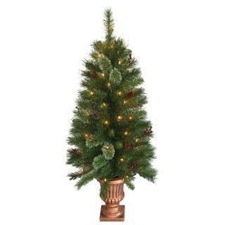 4 foot Glistening Pine Entrance Tree in Gold Urn: Clear Lights