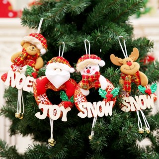 4pcs Wooden Letter Pattern Christmas Decor Hanging Pendant Doll with Bells