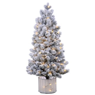 5 foot PE/PVC Potted Morgan Flocked Tree: Clear LEDs