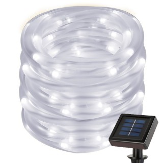 50 LED Solar Rope Light, Flashing / Steady-on, Daylight White IP55 Solar Powered Outdoor Christmas S