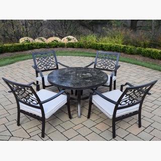 5pc Hammer Tone Brown Chat Set w/ 44 inch Stone Art Table