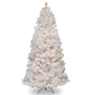 7.5 foot Wispy Willow Fir White Slim Tree: Silver Glitter & Clear Lights