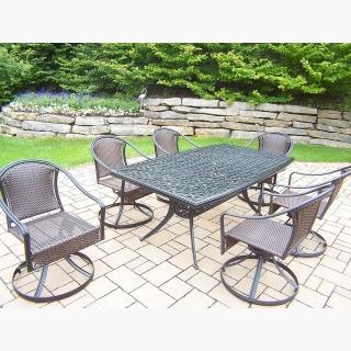 7pc Set: Boat Shaped Table & 6 Swivel Chairs