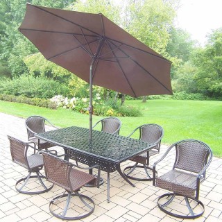 9pc Set: Table, 6 Swivel Chairs, Umbrella & Stand