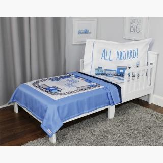 All Aboard Toddler Bedding Set - 3pc Choo Choo Trains Blanket and Fitted Sheet