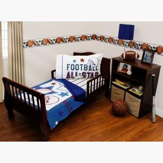 American Football Toddler Bedding Set - 3pc All Star Sports Blanket and Fitted Sheet