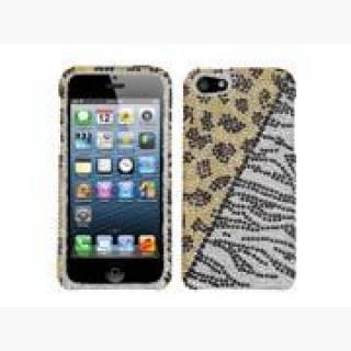 Apple iPhone 5/5S Case, Leopard/Zebra Rhinestone Diamond Bling Hard Snap-in Case Cover for Apple iPh