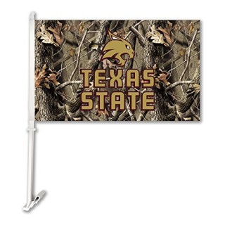 BSI PRODUCTS 37195 Texas State Bobcats Car Flag W/Wall Brackett - Realtree Camo Background