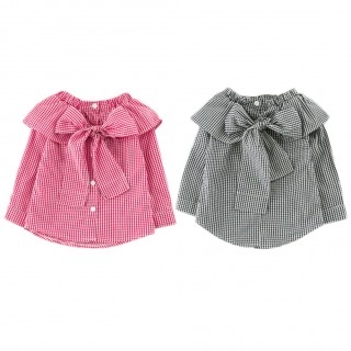 Baby Girls Blouse Bowknot Plaids Clothes Child Long Sleeve School Girl Shirt Kids Tops Clothes